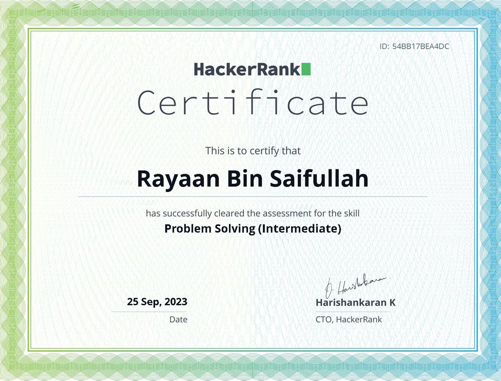 Certificate: Problem Solving (Intermediate) - HackerRank